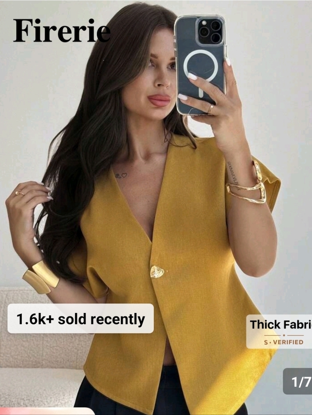 Firerie Mustard V-Neck Short Sleeve Blazer